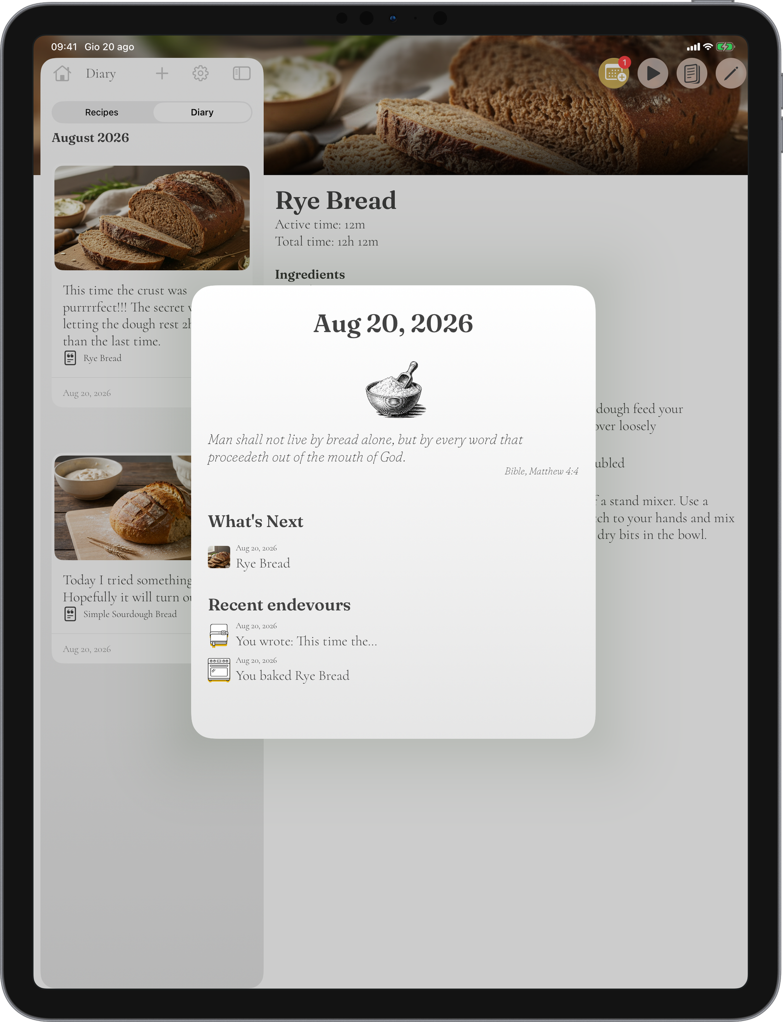 The Knead dashoard on iPad